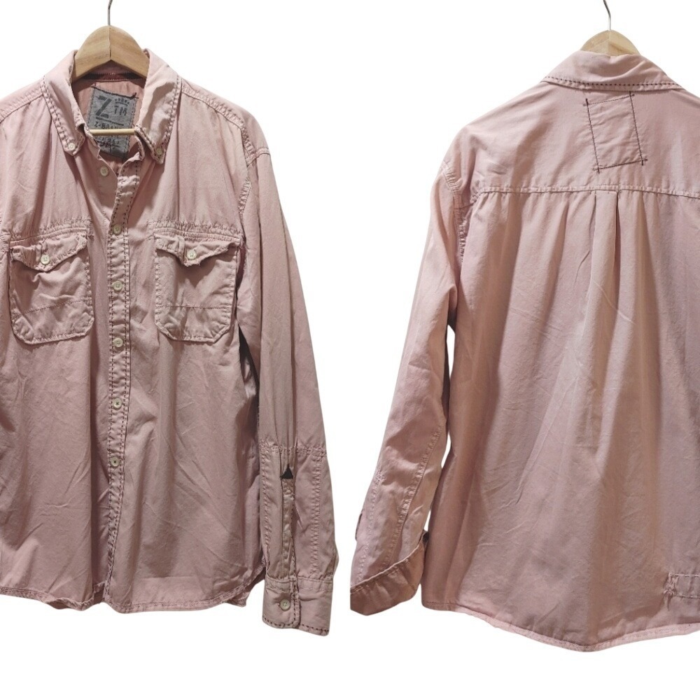 Z Brand Dusty Rose Pink Y2K Thick Stitch Button Front Shirt Long Sleeve XL Crown